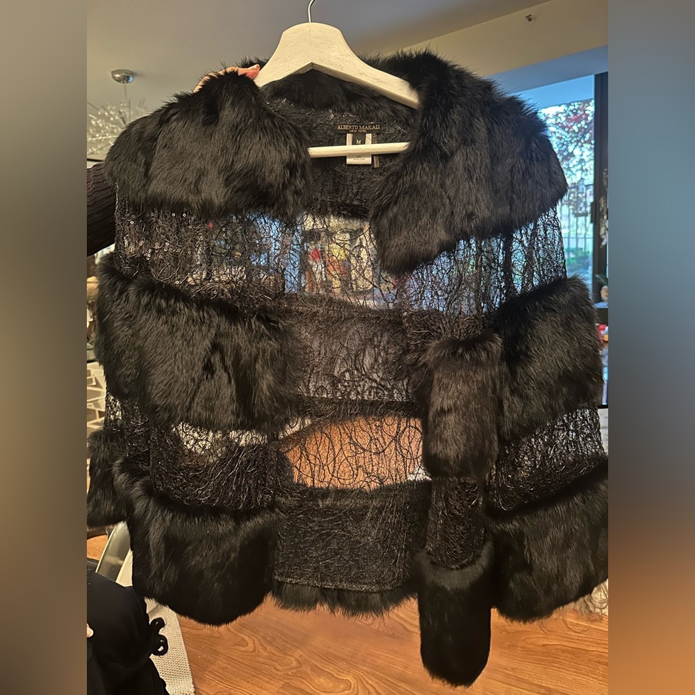 Alberto Makali / Rabbit fur and lace sequin jacket